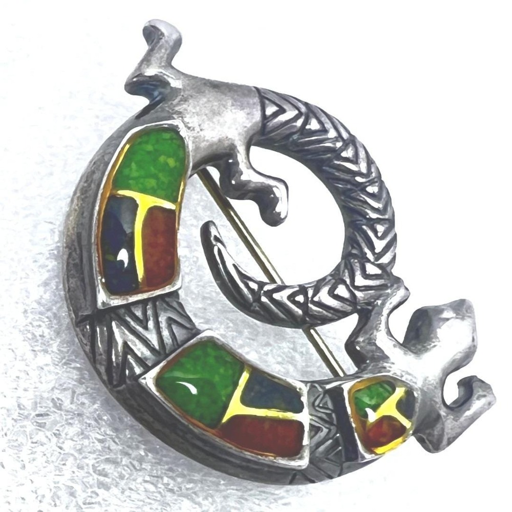 Carolyn Pollack Sterling Silver Brooch Salamander Gecko Lizard Multi Stones 13g